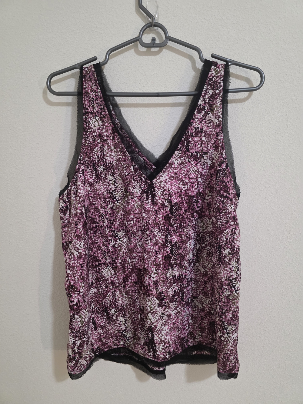 Halogen Pink Printed V-Neck Camisole with Black Trim
